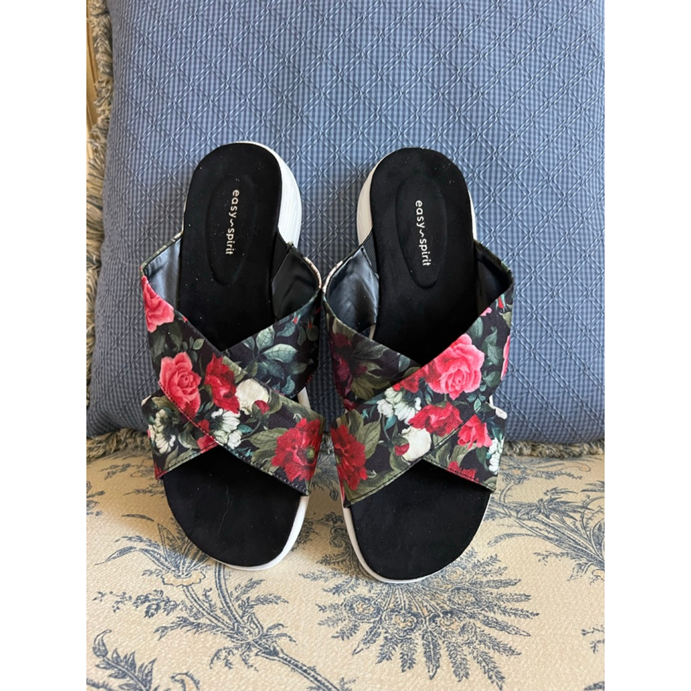 New Easy Spirit Black Red Floral Slip-On Sandals US 11 - Picture 2 of 3